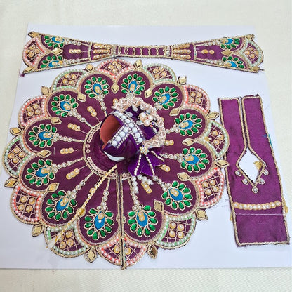Deep Purple Laddu Gopal Dress Set | Heavy Mor Pankh Stone Work Krishna Poshak with Pagdi & Patka