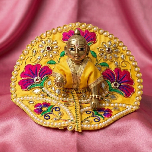 Laddu Gopal Yellow Dress with Pearl & Zari Work