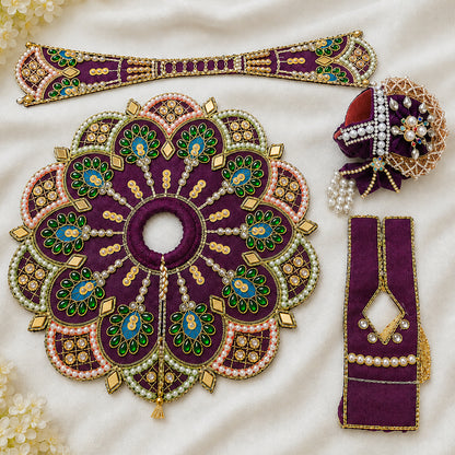 Deep Purple Laddu Gopal Dress Set | Heavy Mor Pankh Stone Work Krishna Poshak with Pagdi & Patka