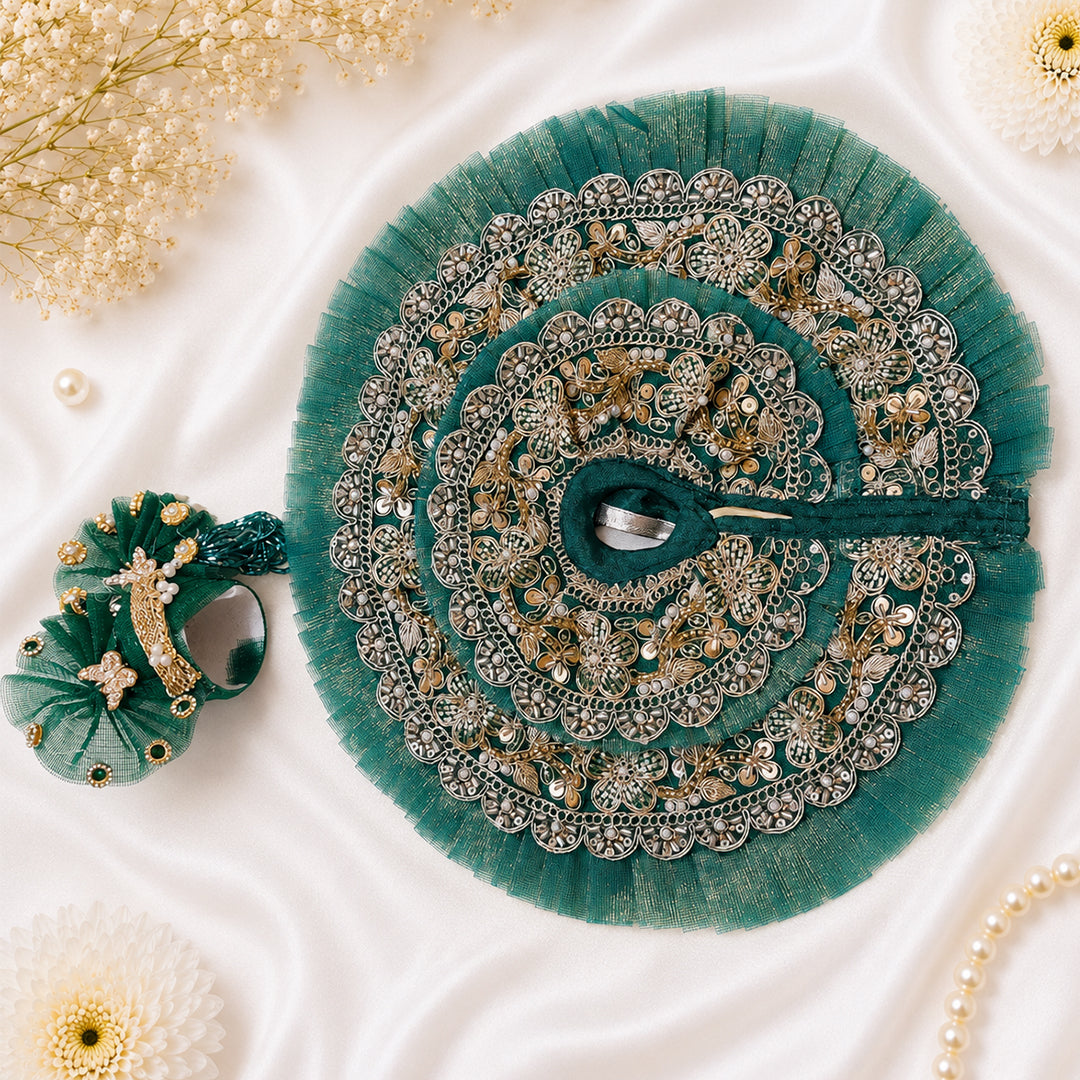 Emerald Green Handcrafted Laddu Gopal Dress with Pagadi