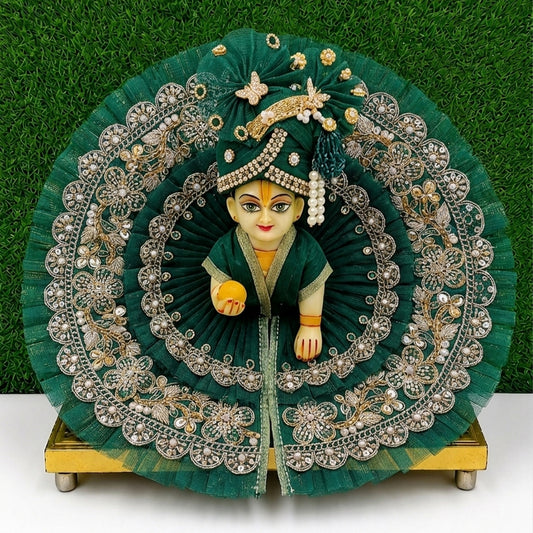 Emerald Green Handcrafted Laddu Gopal Dress with Pagadi