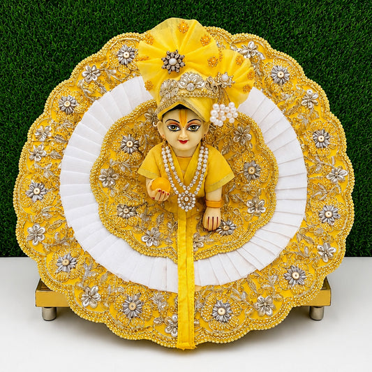Yellow Floral Laddu Gopal Poshak with Pagadi