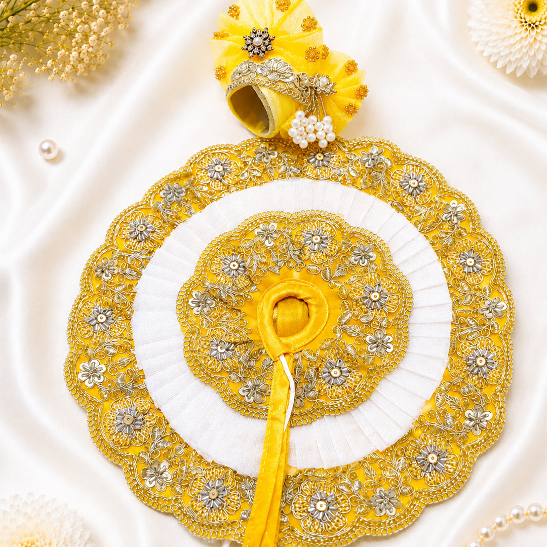 Yellow Floral Laddu Gopal Poshak with Pagadi