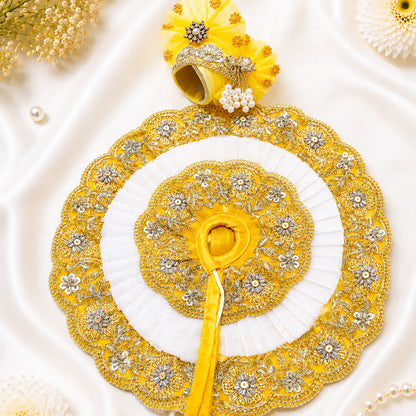 Yellow Floral Laddu Gopal Poshak with Pagadi