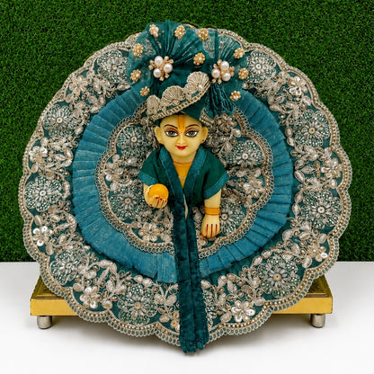 Teal Green Floral Laddu Gopal Poshak with Pagadi