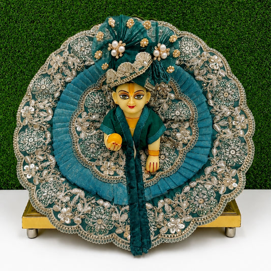 Teal Green Floral Laddu Gopal Poshak with Pagadi