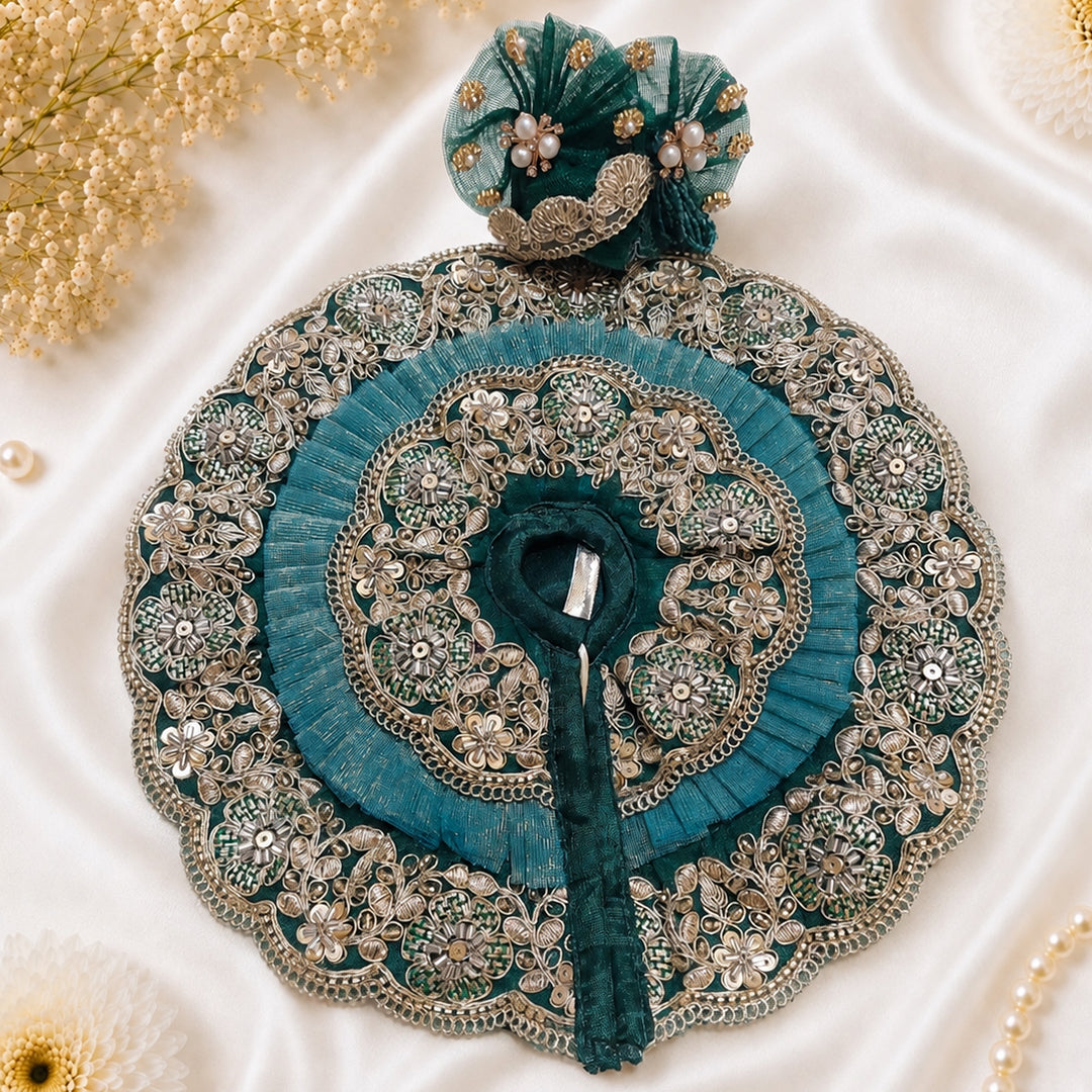 Teal Green Floral Laddu Gopal Poshak with Pagadi