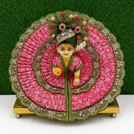 Pink & Green Floral Laddu Gopal Poshak with Pagadi