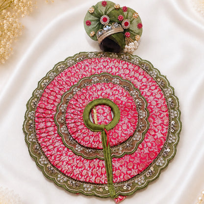 Pink & Green Floral Laddu Gopal Poshak with Pagadi