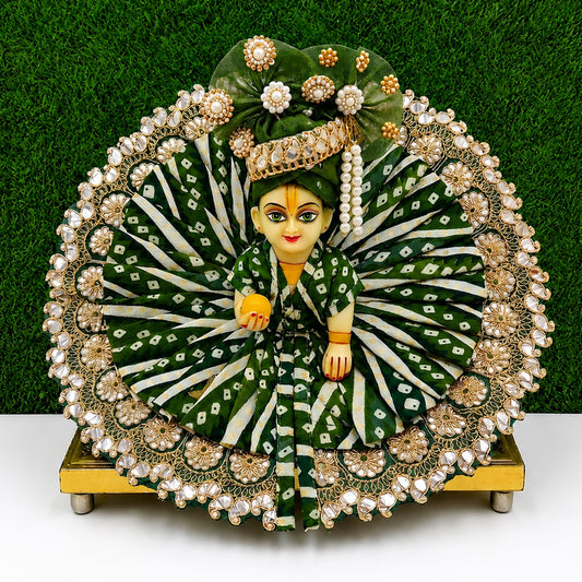 Green Printed Laddu Gopal Poshak with Pagadi