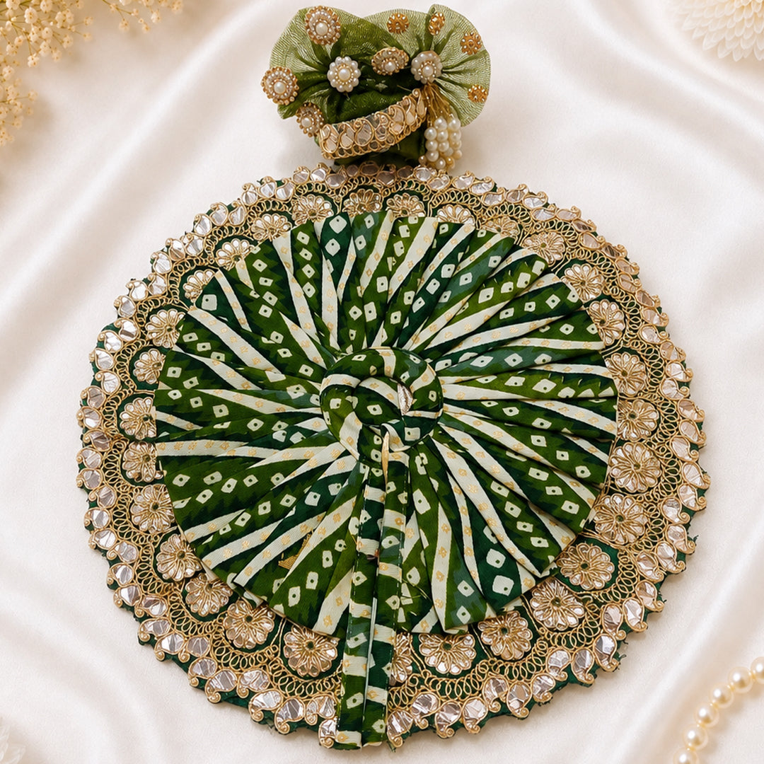 Green Printed Laddu Gopal Poshak with Pagadi