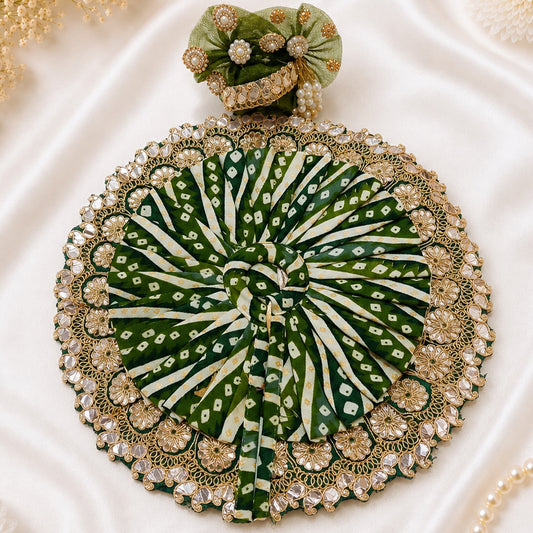 Green Printed Laddu Gopal Poshak with Pagadi