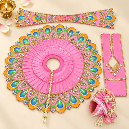 Daivik Vastram Peach Peacock Laddu Gopal Poshak Set with Mukut, Patka & Choli