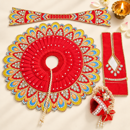 Daivik Vastram Red Peacock Laddu Gopal Poshak Set with Mukut, Patka & Choli