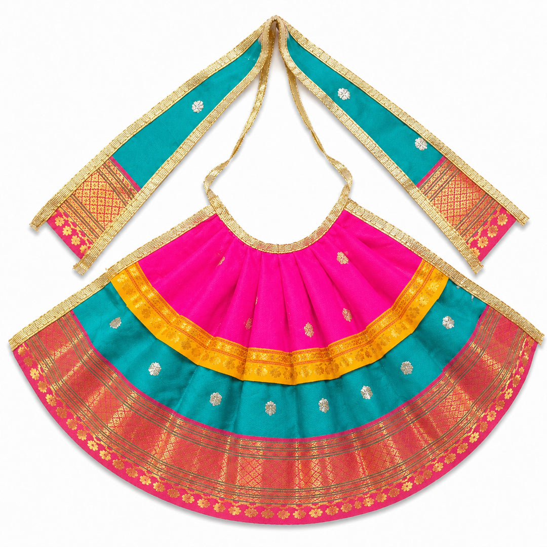 Designer Silk Mata Rani Dress – Sky Blue & Magenta