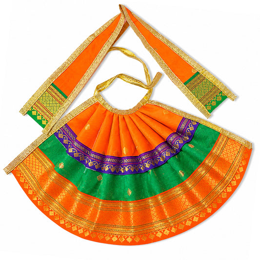 Designer Silk Mata Rani Dress – Orange & Blue