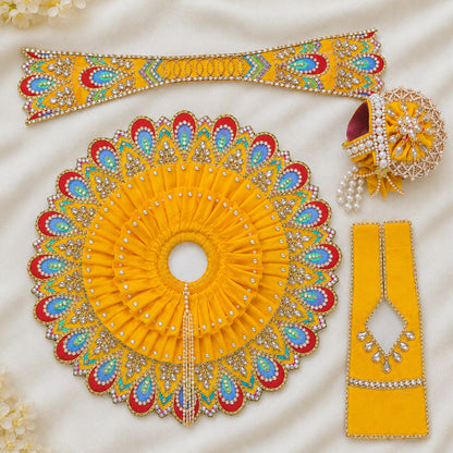 Yellow Peacock Design Laddu Gopal Poshak Set with Pagdi