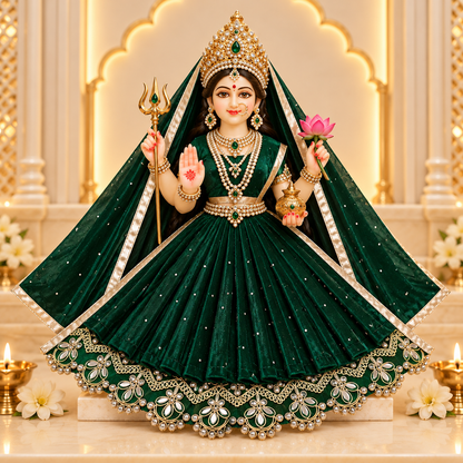 Dark Green Mata Rani Dress with Chunni
