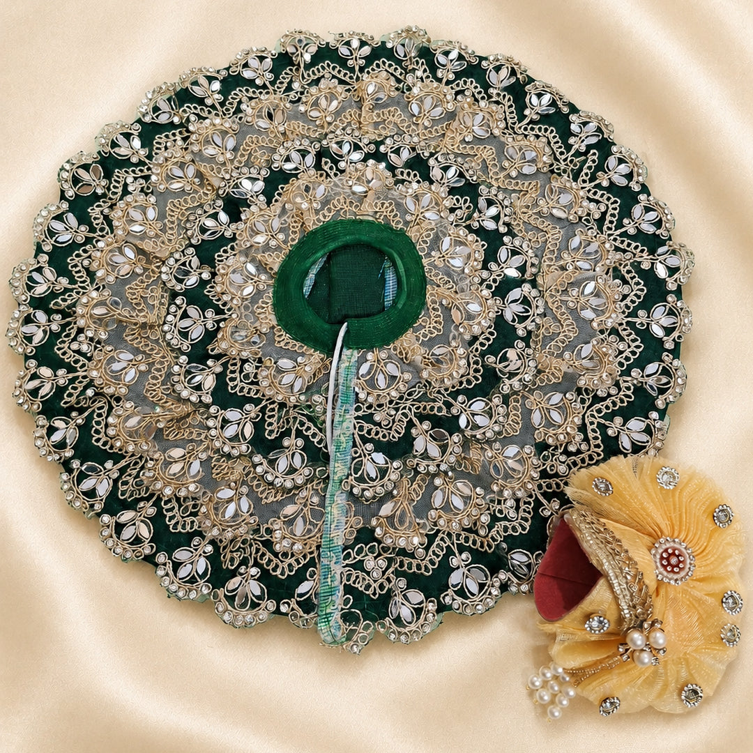 Royal Emerald Lace Laddu Gopal Poshak with Designer Mukut