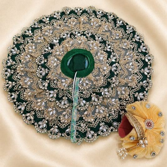 Royal Emerald Lace Laddu Gopal Poshak with Designer Mukut