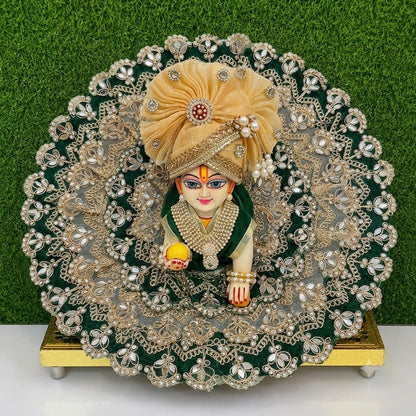 Royal Emerald Lace Laddu Gopal Poshak with Designer Mukut