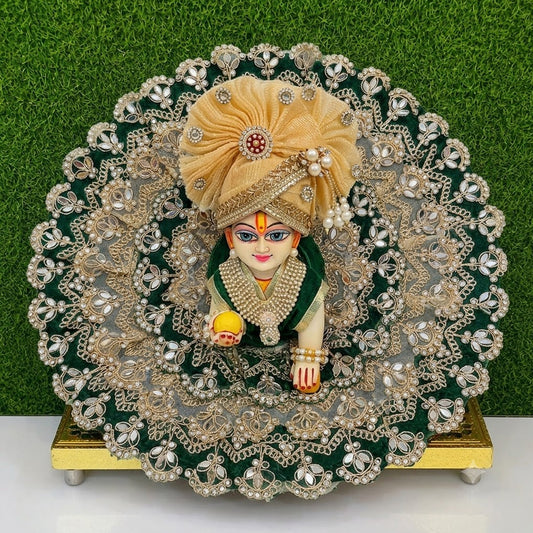 Royal Emerald Lace Laddu Gopal Poshak with Designer Mukut