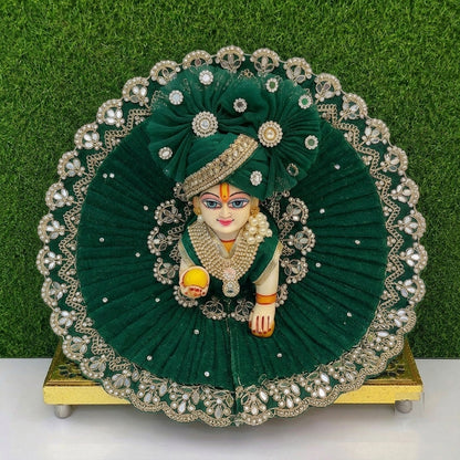 Royal Emerald Green Laddu Gopal Poshak with Designer Mukut | Premium Krishna Ji Dress