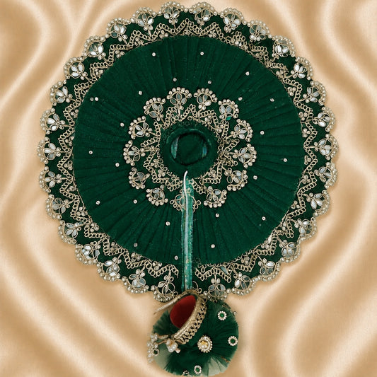 Royal Emerald Green Laddu Gopal Poshak with Designer Mukut | Premium Krishna Ji Dress