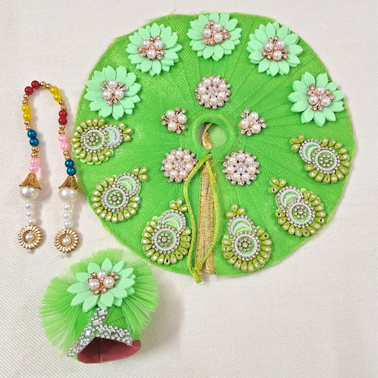 Premium Green Flower Laddu Gopal Dress Set with Pagdi & Mala