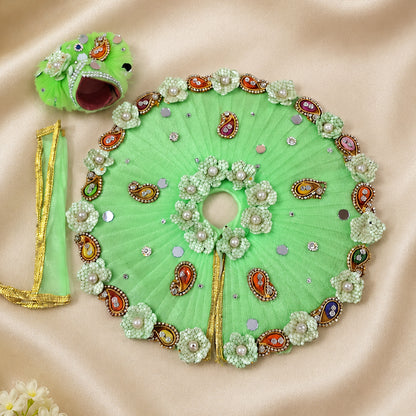 Parrot Green Laddu Gopal Designer Poshak with Mukut & Patka