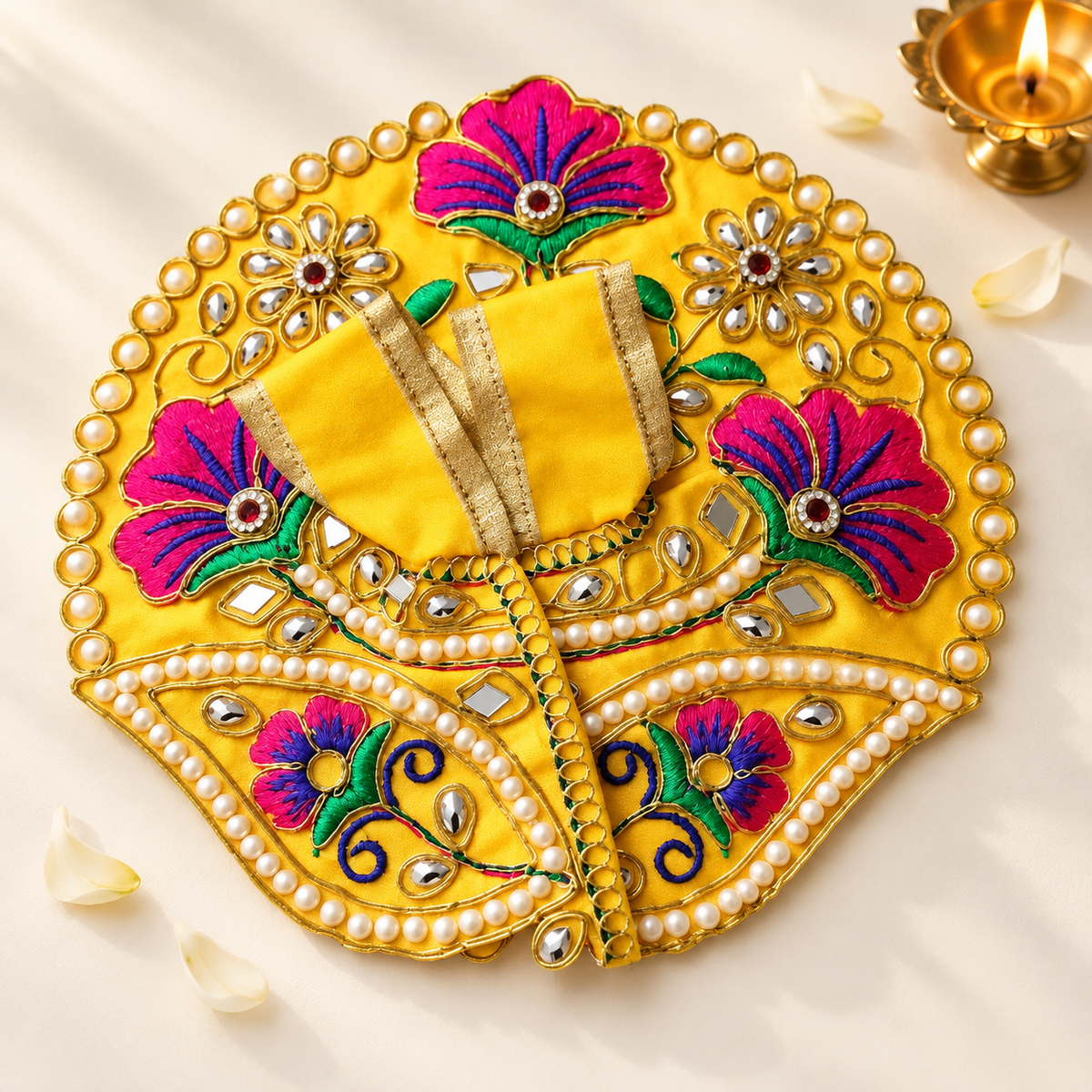 Laddu Gopal Yellow Dress with Pearl & Zari Work