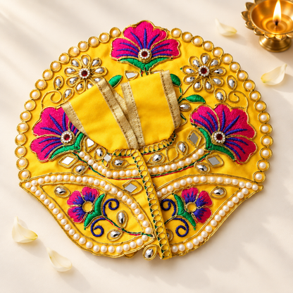 Laddu Gopal Yellow Dress with Pearl & Zari Work