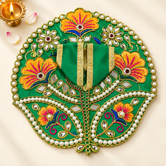 Laddu Gopal Green Dress with Pearl & Zari Work