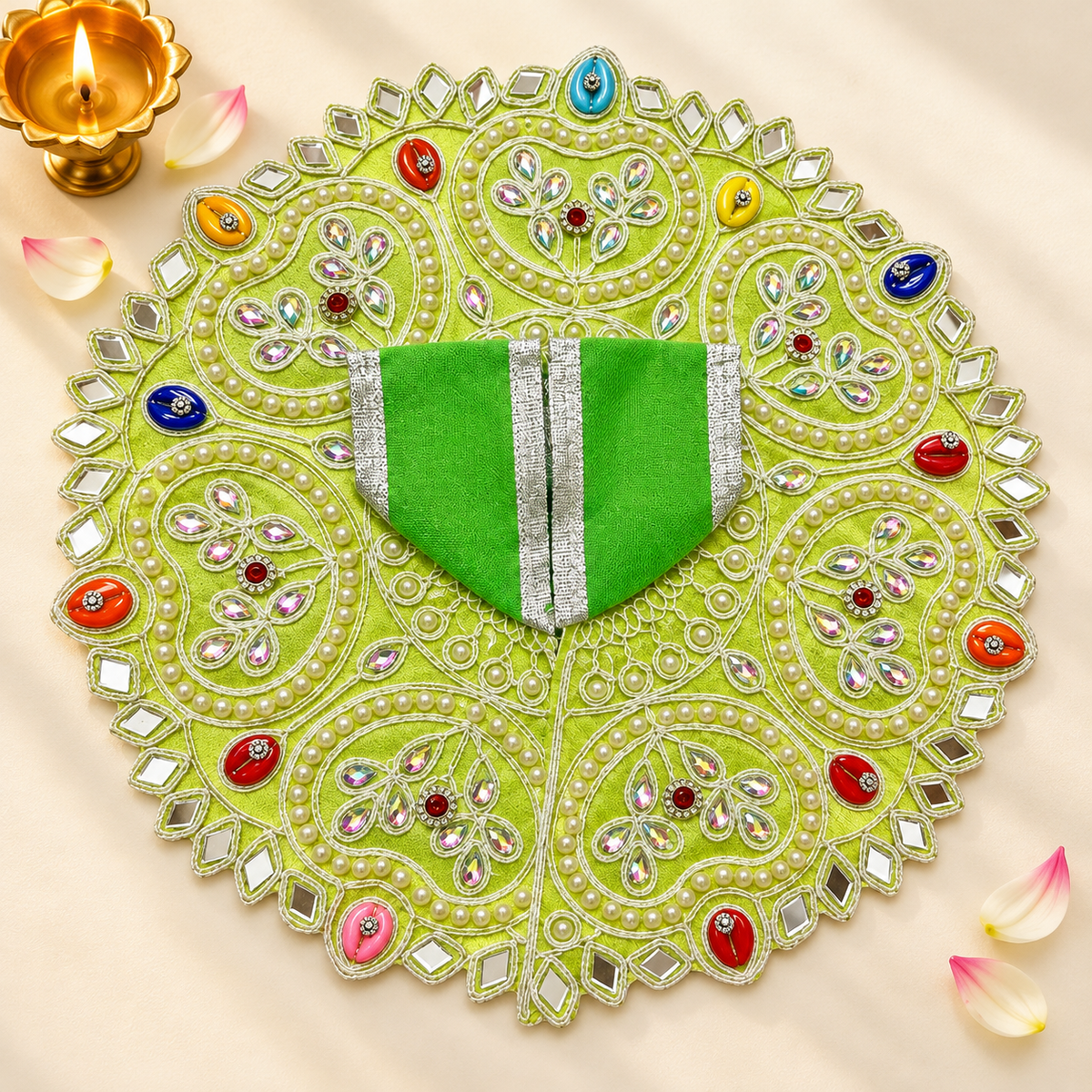 Laddu Gopal Light Green Dress with Pearl & Zari Work