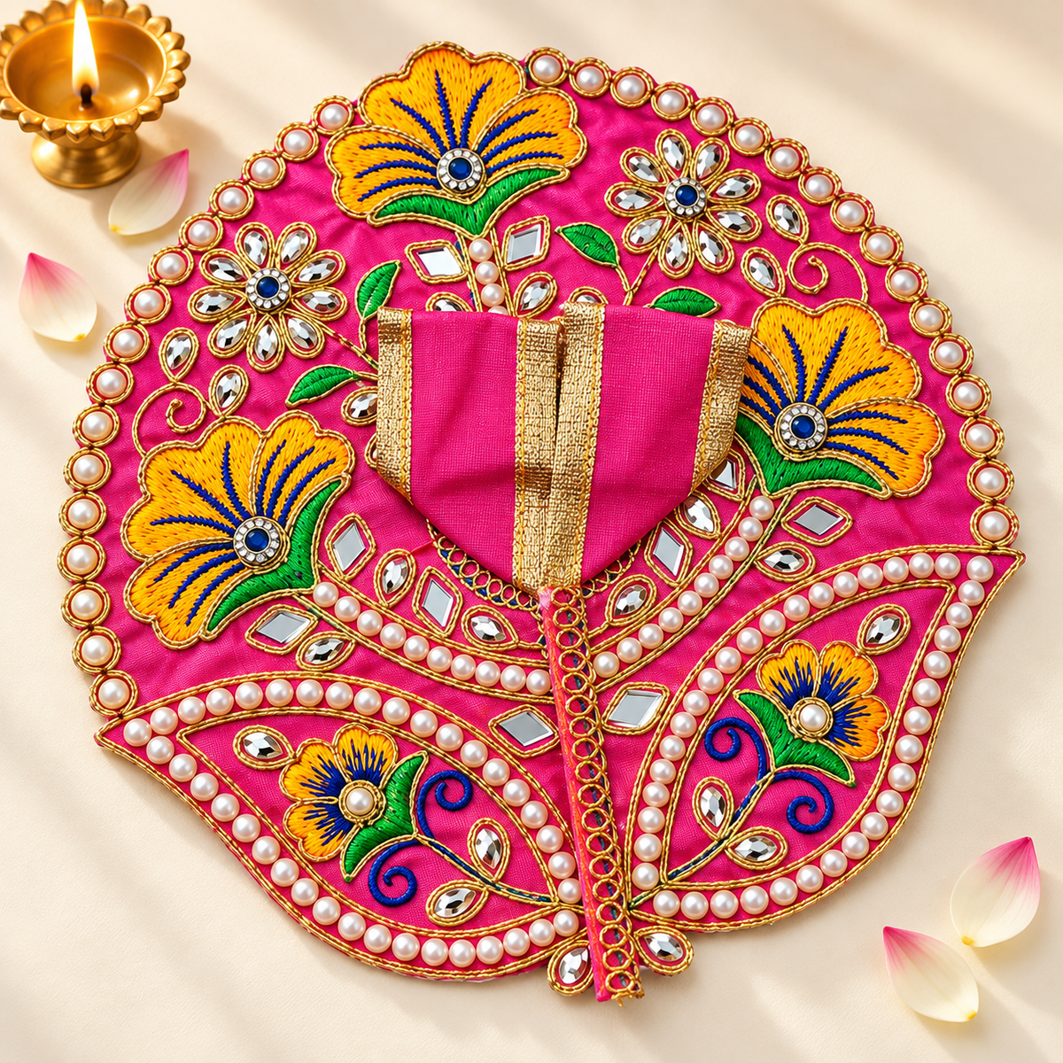 Laddu Gopal Purple Dress with Pearl & Zari Work