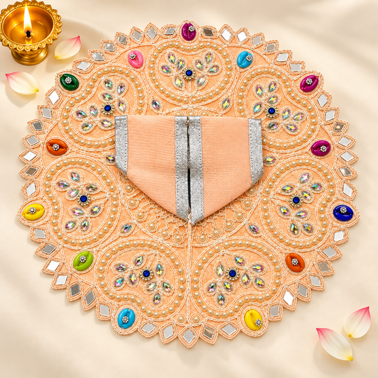 Laddu Gopal Soft Peach Dress with Pearl & Zari Work