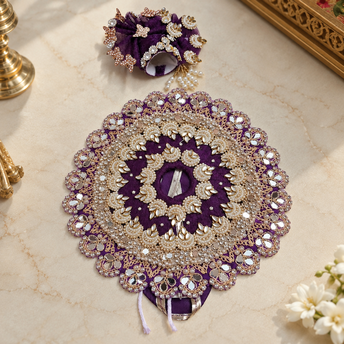 Premium Purple Laddu Gopal Poshak – Pearl & Mirror Work
