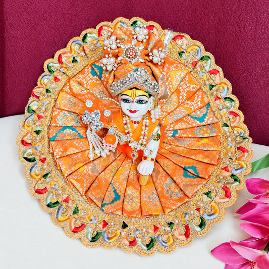 Kesariya Kunj Floral Laddu Gopal Poshak With Matching Pagadi