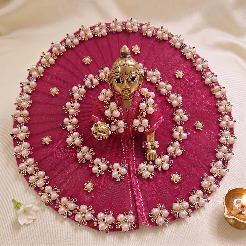 Magenta Laddu Gopal Poshak | Pearl & Navaratna Embellished Kanha Ji Dress | Sizes 4 to 7 | Premium Rani Pink Thakurji Outfit