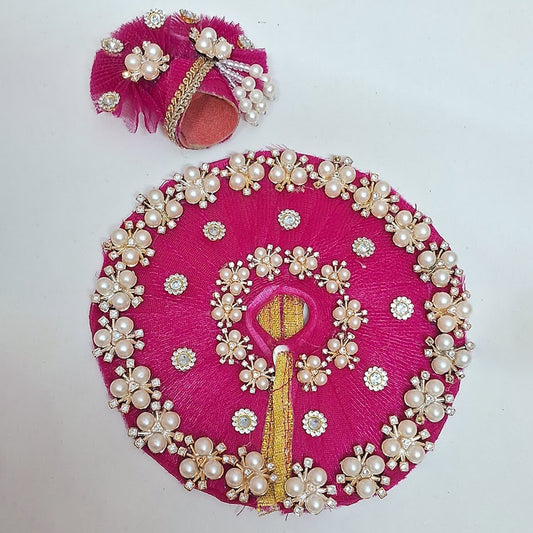 Magenta Laddu Gopal Poshak | Pearl & Navaratna Embellished Kanha Ji Dress With Pagadi | Sizes 0 to 6 | Premium Rani Pink Thakurji Outfit