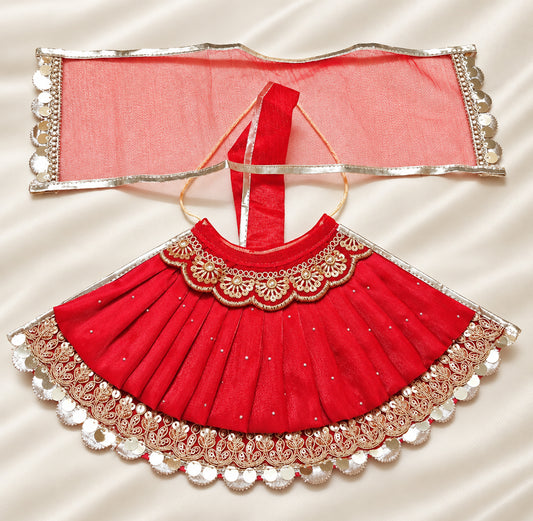 Mata Rani Designer Lehenga Choli – Zari Work Red Poshak