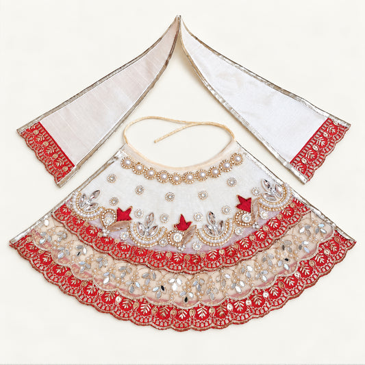 Mata Rani White & Red Designer Lehenga Set