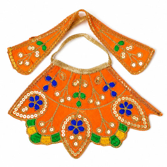 Orange Embroidered Mata Rani Poshak with Zari & Sequin Work