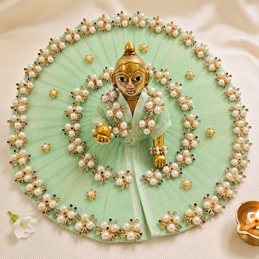 Mint Green Laddu Gopal Dress | Pearl & Navaratna Embellished Poshak | Sizes 4 to 7 | Premium Kanha Ji Outfit