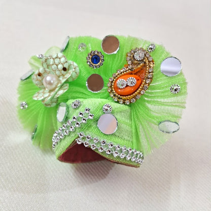 Parrot Green Laddu Gopal Designer Poshak with Mukut & Patka