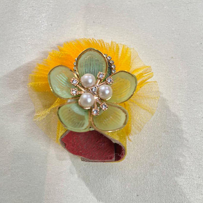 Yellow Floral Designer Laddu Gopal Poshak with Mukut