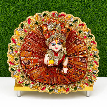 Heritage Orange & Maroon Handcrafted Laddu Gopal Poshak Set with Designer Mukut