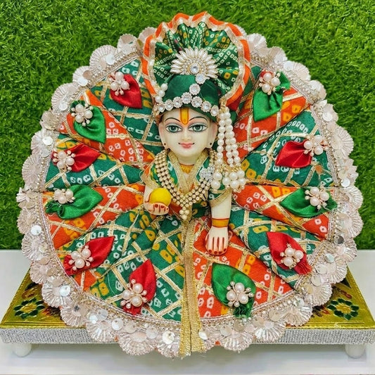 Cone Multicolor Bandhani Laddu Gopal Poshak With Pagadi