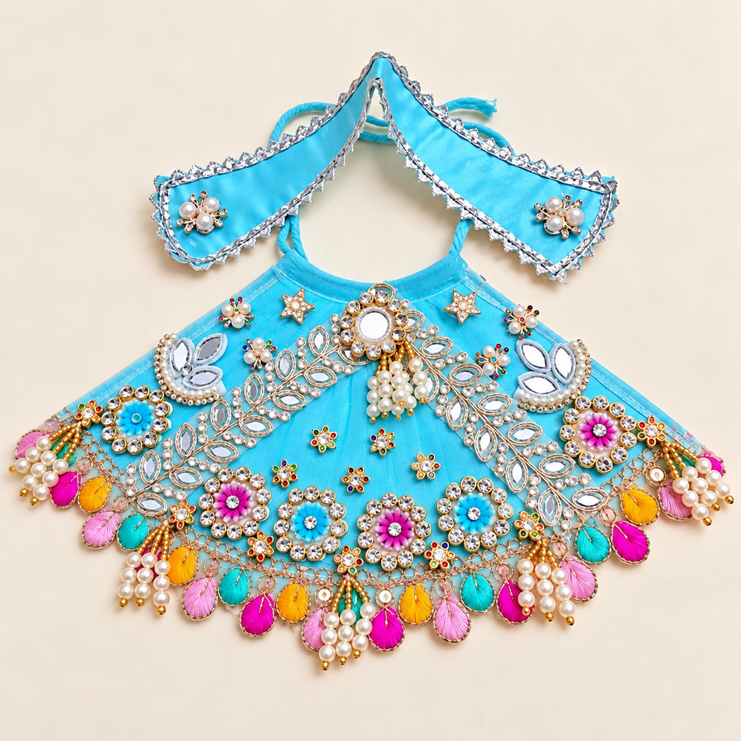 Mata Rani Sky Blue Designer Lehenga Patka Set