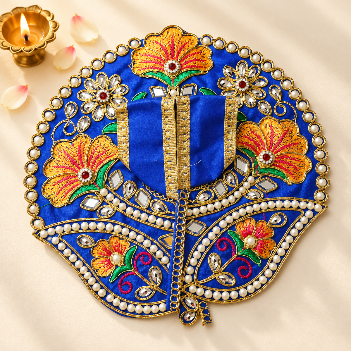 Laddu Gopal Blue Dress with Pearl & Zari Work